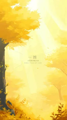 黄色树枝秋天秋叶落日阳光手绘插画，秋分