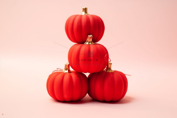 红色丝绒小灯笼南瓜形状摄影图