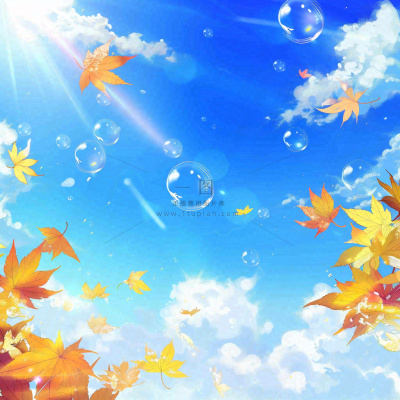 秋天黄色枫叶落叶蓝天白云刺眼阳光立秋秋分处暑背景 秋天黄色枫叶落叶蓝天白云刺眼阳光立秋秋分处暑背景
