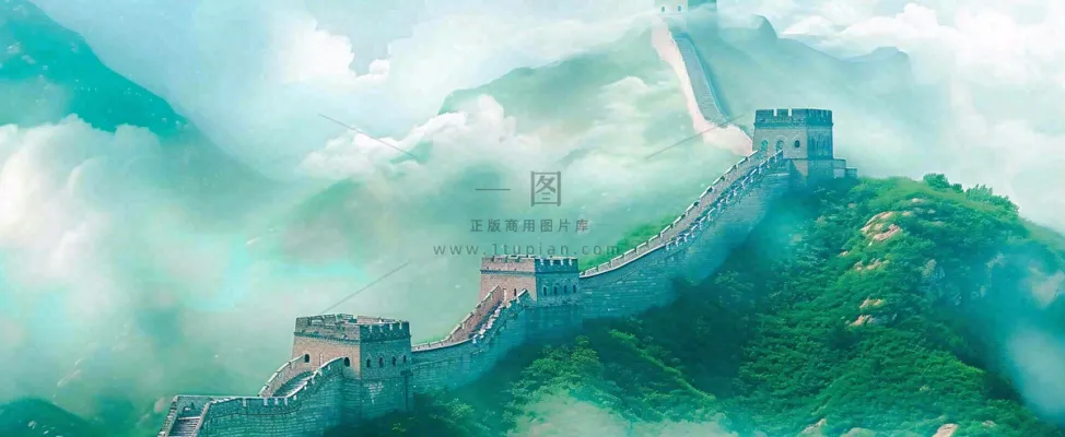 高山白云中国风长城庄严风景 高山白云中国风长城庄严风景