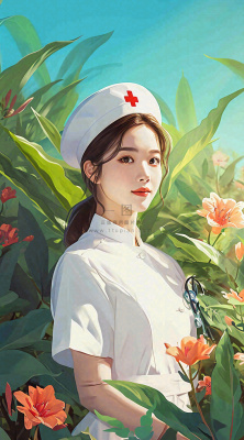 简约天空花草温馨护士医生枝叶插画 简约天空花草温馨护士医生枝叶插画