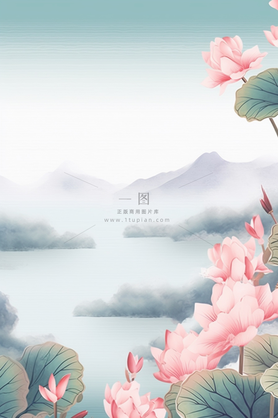水墨山水风景国风荷花背景