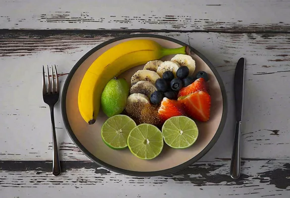 美食水果拼盘早餐沙拉咖啡，牛油果香蕉草莓奇异果果汁摄影图