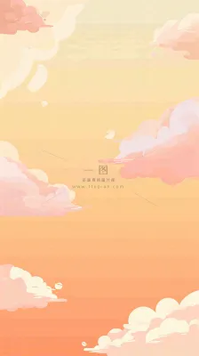 橙色渐变落日天空白云简约扁平手绘背景 橙色渐变落日天空白云简约扁平手绘背景