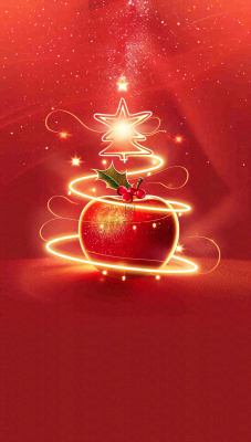 平安夜创意插画红苹果金色圣诞树线条围绕插画背景