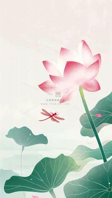 夏天荷花荷叶清凉小清新淡雅立夏夏至暑插画背景 夏天荷花荷叶清凉小清新淡雅立夏夏至暑插画背景