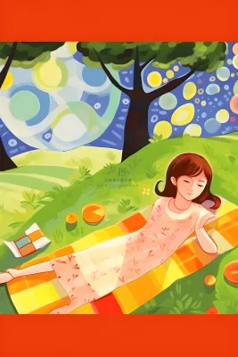 夏日人物水果树荫乘凉插画素材背景 夏日人物水果树荫乘凉插画素材背景