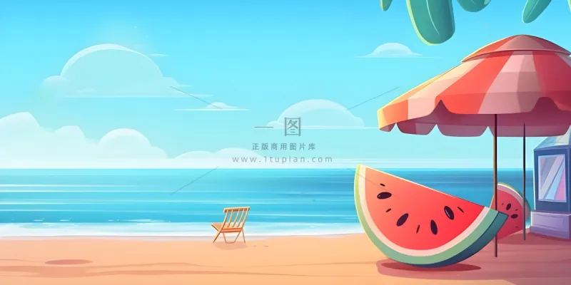 夏日海边沙滩乘凉西瓜背景