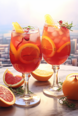 西柚气泡果酒饮料摄影图