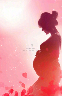 母亲节母爱孕妈妈剪影花瓣唯美插画背景