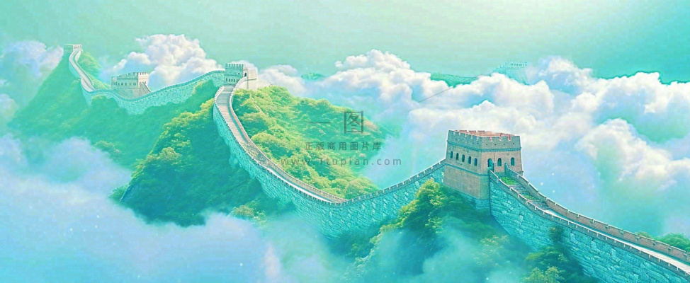 高山白云中国风长城庄严风景 高山白云中国风长城庄严风景