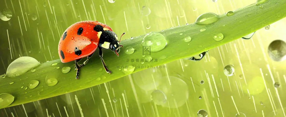 春天雨水叶子绿叶上的七星瓢虫,虫类,谷雨春分摄影图 春天雨水叶子绿叶上的七星瓢虫,虫类,谷雨春分摄影图