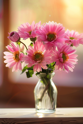 粉色菊花花束花瓶鲜切花摄影图