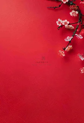 红色国风背景梅花花朵插画元旦背景
