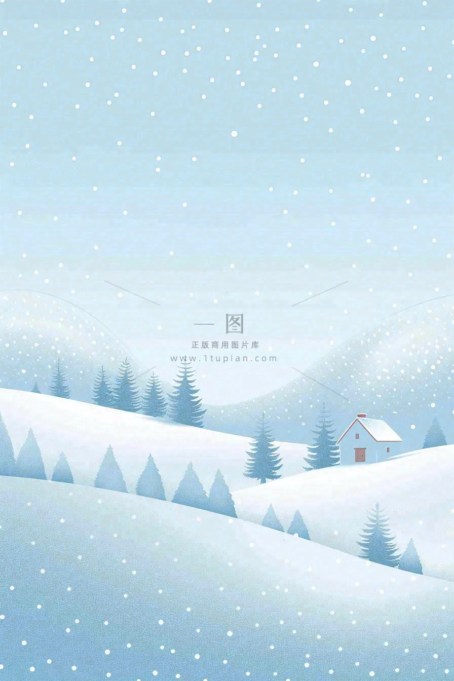 冬天雪景雪山下的房子小木屋寒冷立冬冬至大雪小雪卡通插画背景