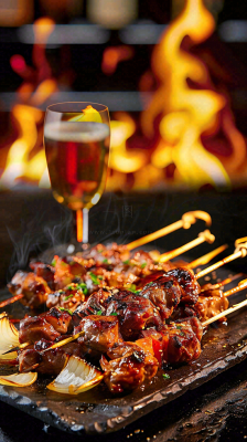 中餐美食烧烤烤串火焰摄影图背景