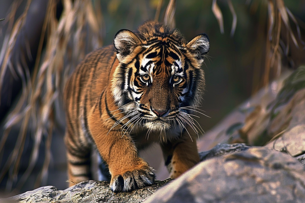 小老虎幼崽未成年动物摄影图