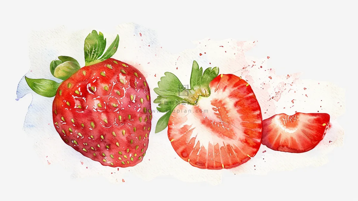 草莓水果水彩插画白色背景