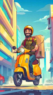 工作的外卖员送餐辛勤劳动节卡通插画背景