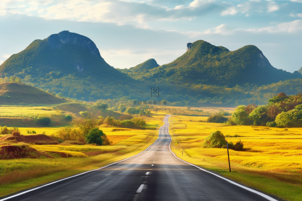 丘陵平原山林的公路摄影图