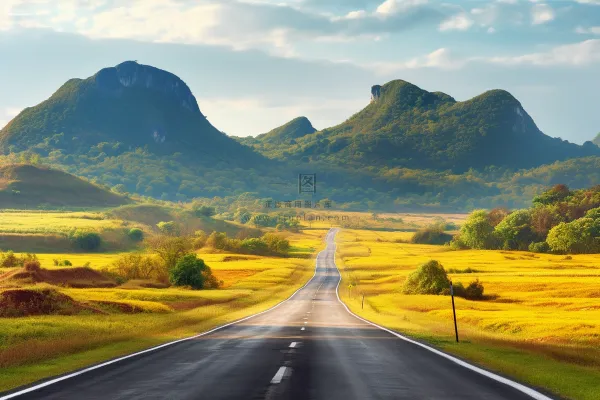 丘陵平原山林的公路摄影图