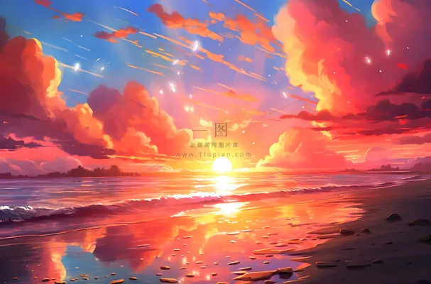 夕阳西下日落多云的天空洋溢着青春活力的风插画背景