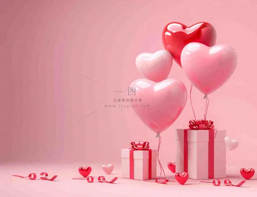 粉色情人节爱心气球礼盒礼物七夕背景