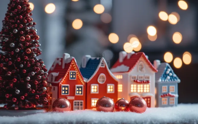 圣诞装饰白雪小房子节日摆件摄影图