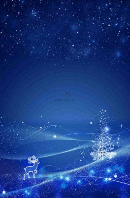 夜晚蓝色星空月亮麋鹿圣诞树平安夜圣诞节梦幻插画背景