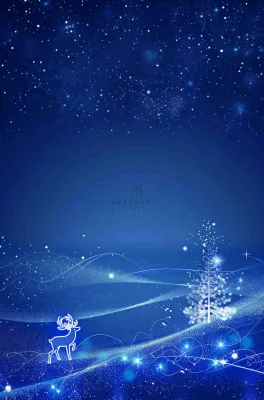 夜晚蓝色星空月亮麋鹿圣诞树平安夜圣诞节梦幻插画背景