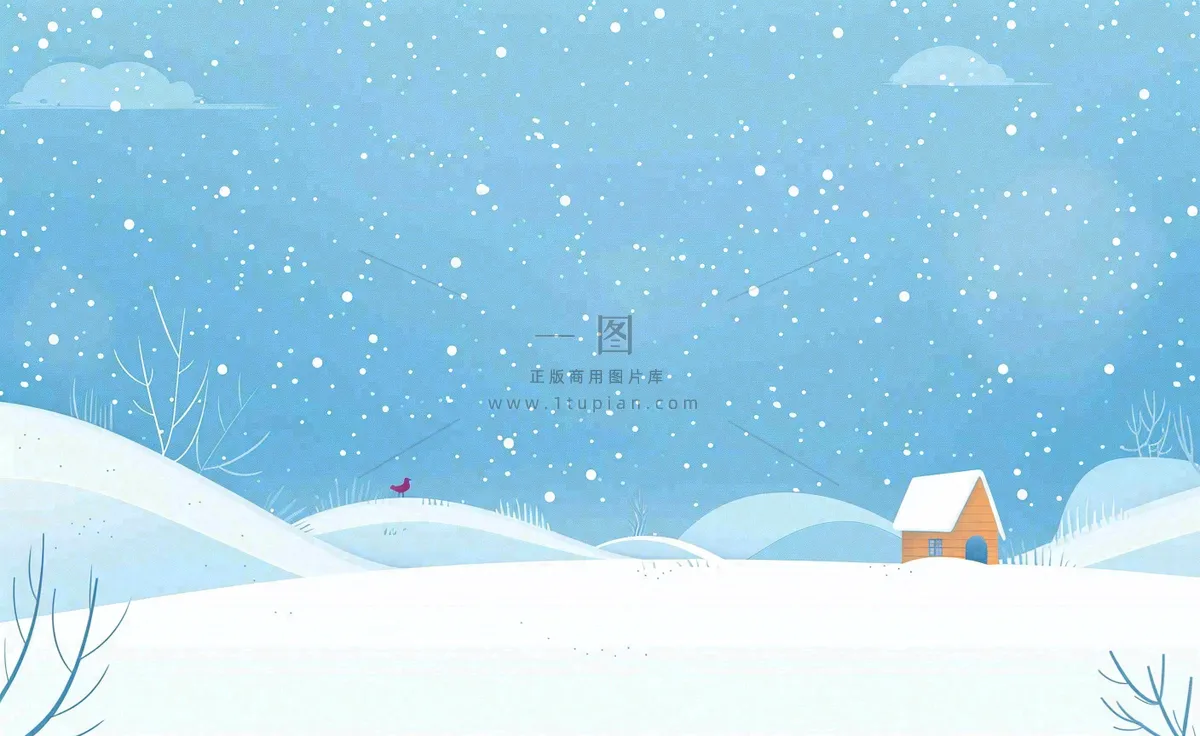 冬天白雪覆盖寒冷唯美雪景小寒插画背景