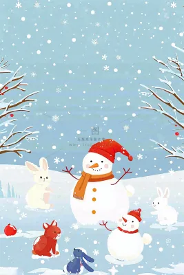 冬天雪地堆雪人动物白雪下雪立冬小雪大雪冬至卡通插画背景 冬天雪地堆雪人动物白雪下雪立冬小雪大雪冬至卡通插画背景