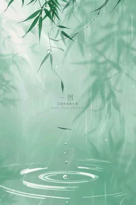 雨天雨水打在竹叶上掉落在水面上泛起涟漪雨水谷雨端午清明插画背景 雨天雨水打在竹叶上掉落在水面上泛起涟漪雨水谷雨端午清明插画背景