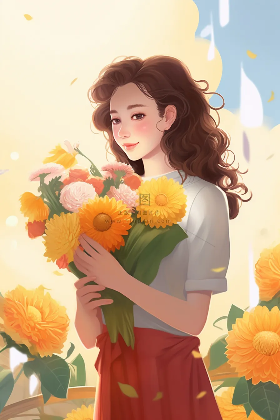 教师花束线条绘画背景