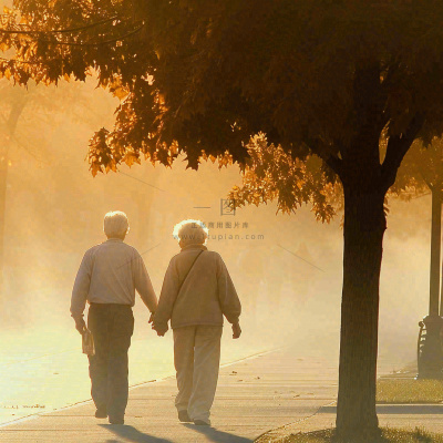 父母年长老人重阳节温馨落日背影