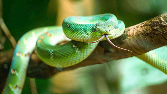 蛇青蛇绿色爬行动物毒蛇摄影图