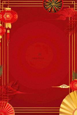 红色大气喜庆圆扇灯笼活动节日庆祝金色边框背景 红色大气喜庆圆扇灯笼活动节日庆祝金色边框背景