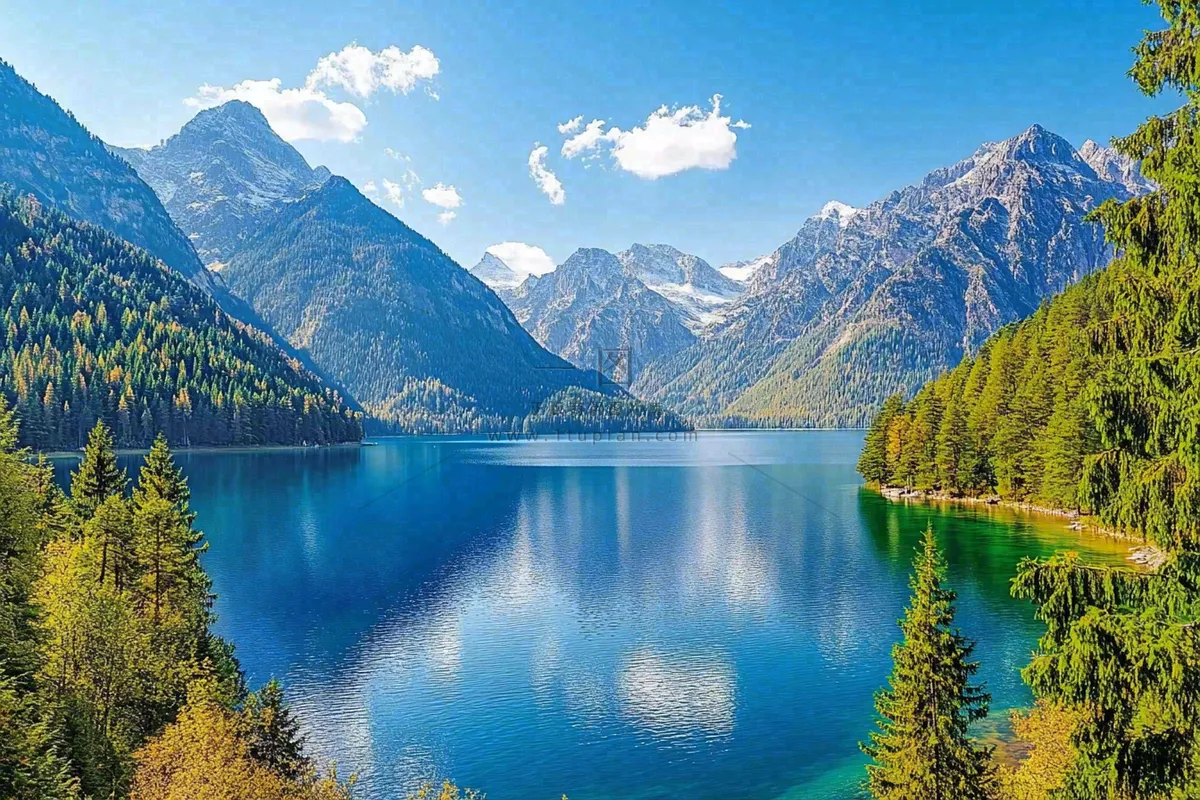大自然风光风景高山森林湖泊摄影图