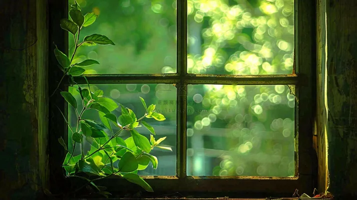 窗台上的植物阳光斑驳立夏摄影图