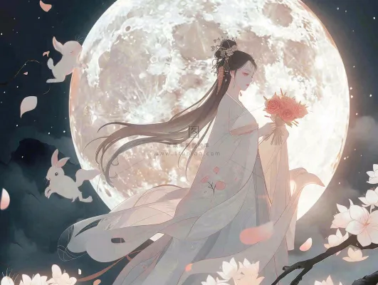 中秋节嫦娥玉兔月下嫦娥插图卡通唯美手绘古风插画背景