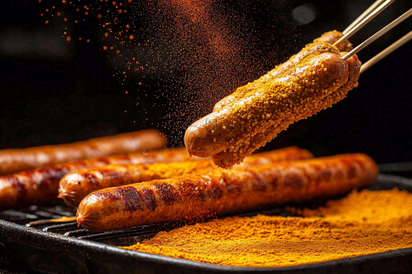 烤火腿肠煎辣椒面香辣美食小吃摄影图