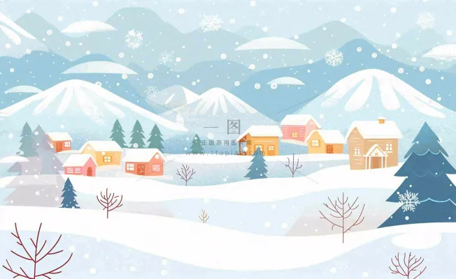 立冬冬至雪山森林山脚下的小镇白雪卡通插画背景 立冬冬至雪山森林山脚下的小镇白雪卡通插画背景
