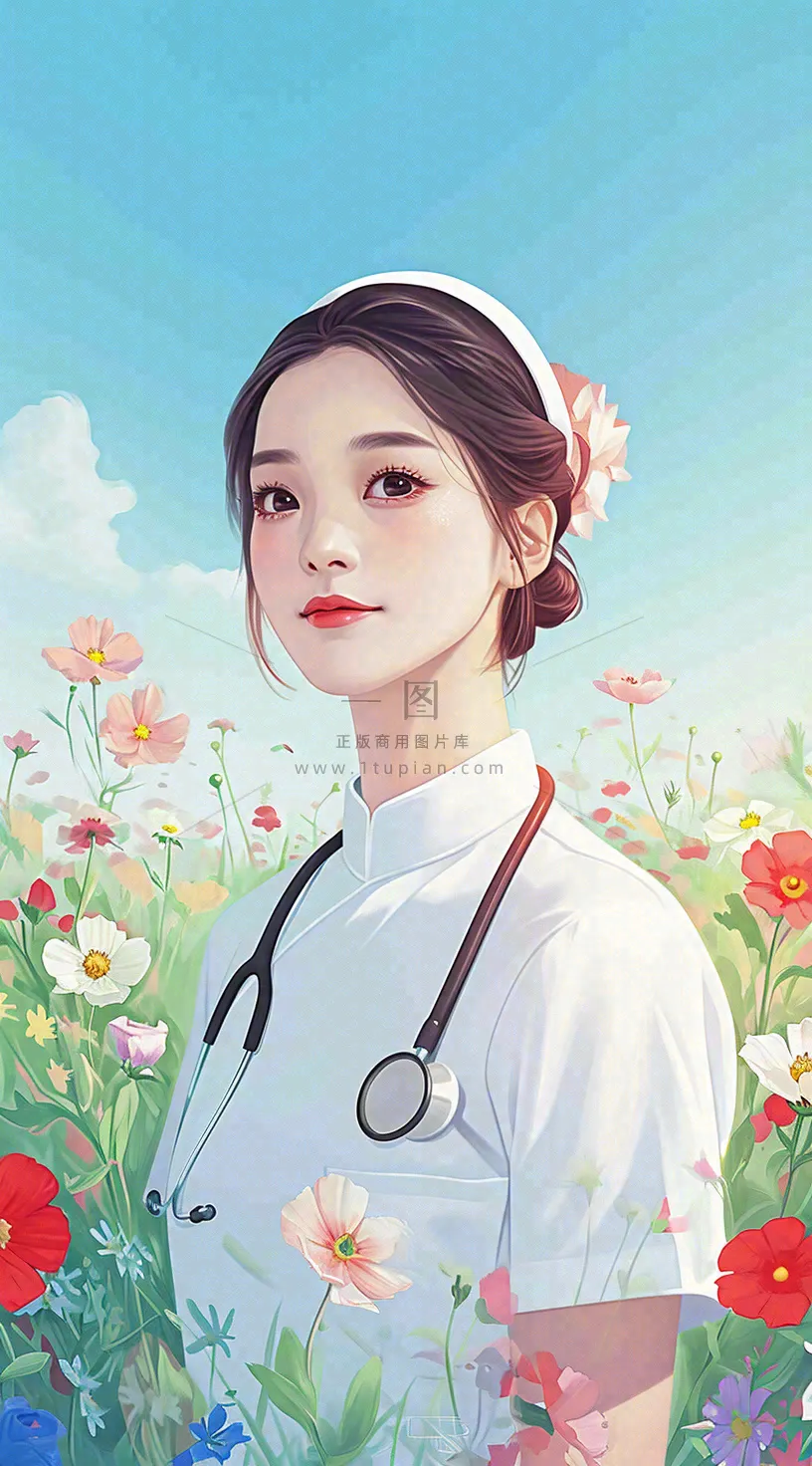 简约天空花草温馨护士医生枝叶插画