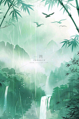 国风山水竹林磅礴山河瀑布大雁雨滴清明端午水墨插画背景 国风山水竹林磅礴山河瀑布大雁雨滴清明端午水墨插画背景