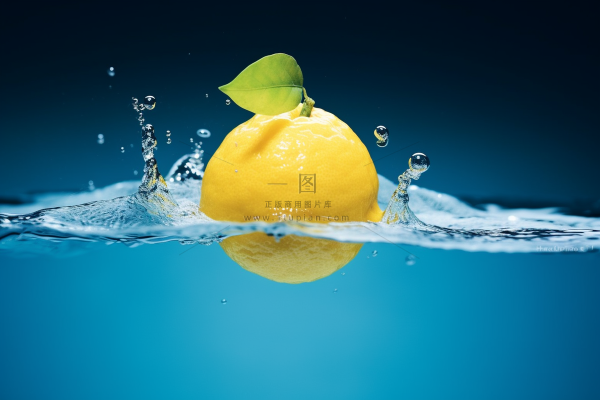 柠檬掉落水中溅起水花摄影图
