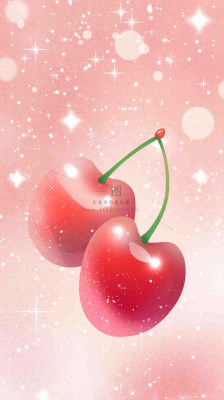 粉色樱桃水果梦幻唯美弥散风插画背景