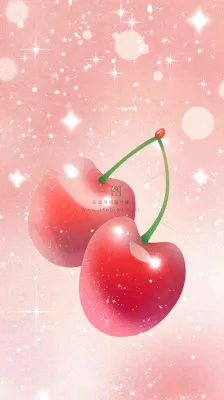 粉色樱桃水果梦幻唯美弥散风插画背景