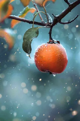 秋冬柿子树的果实寒冷霜降摄影图 秋冬柿子树的果实寒冷霜降摄影图