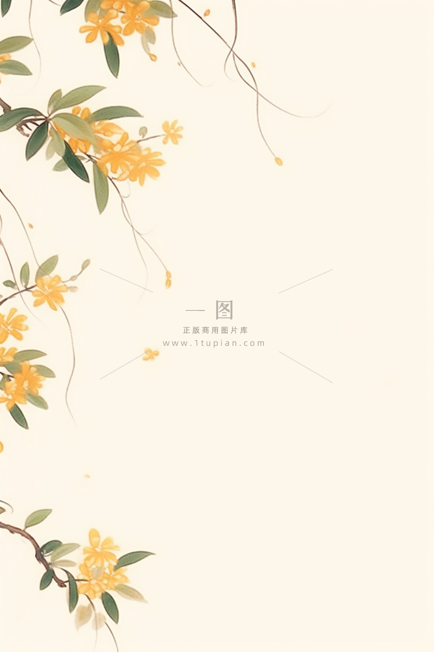 桂花枝叶清新黄色国风背景