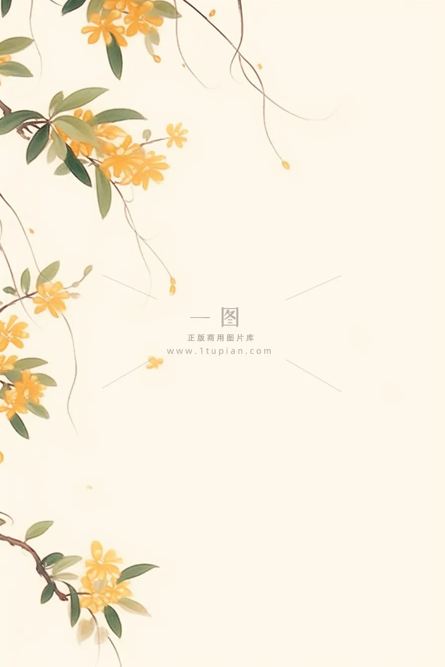 桂花枝叶清新黄色国风背景